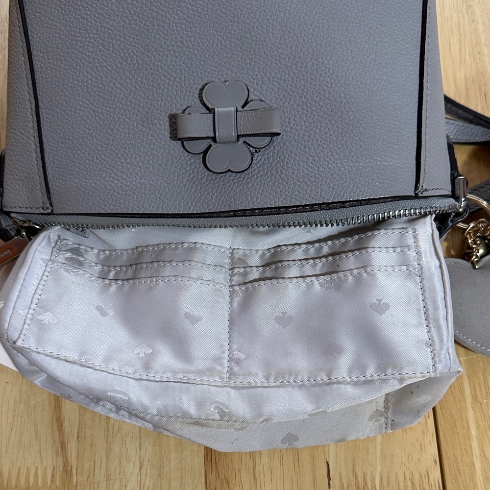 Kate Spade Light Gray Crossbody Bag with Pom Pom - Picture 4 of 6